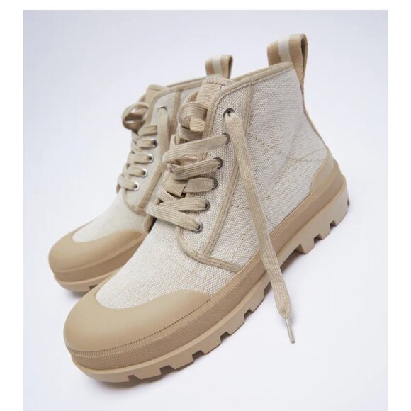 Zara flat  laced fabric ankle boots - Picture 1 of 8